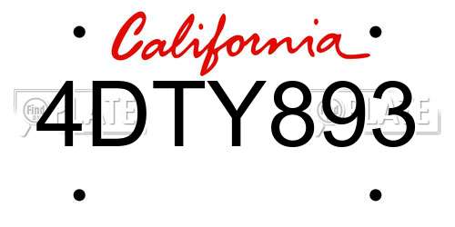 4DTY893 California License Plate