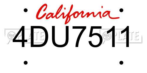 4DU7511 California License Plate