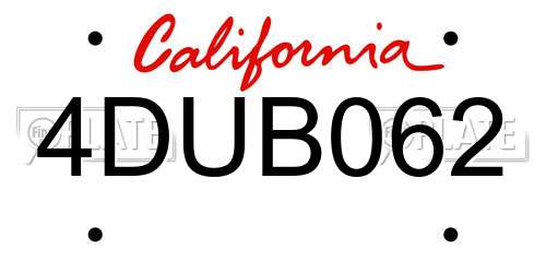 4DUB062 California License Plate