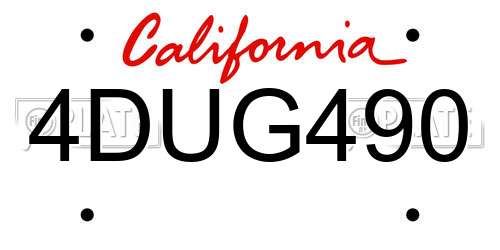 4DUG490 California License Plate