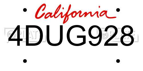 4DUG928 California License Plate