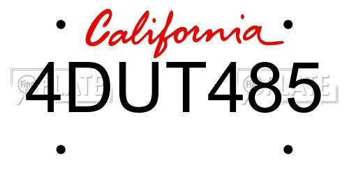 4DUT485 California License Plate