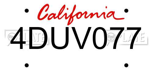 4DUV077 California License Plate
