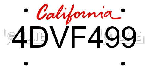 4DVF499 California License Plate