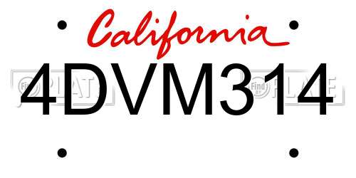 4DVM314 California License Plate