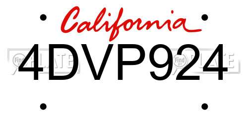 4DVP924 California License Plate