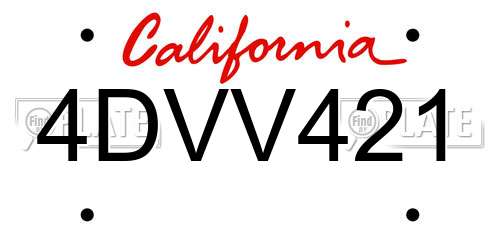 4DVV421 California License Plate
