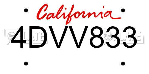 4DVV833 California License Plate