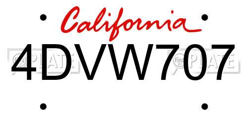 4DVW707 California License Plate