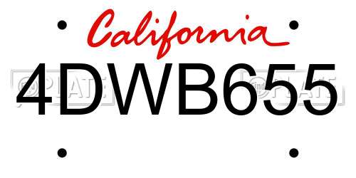 4DWB655 California License Plate
