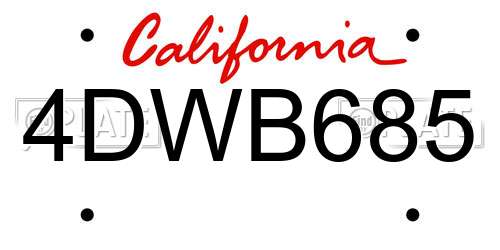 4DWB685 California License Plate