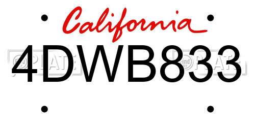 4DWB833 California License Plate