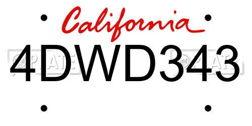 4DWD343 California License Plate