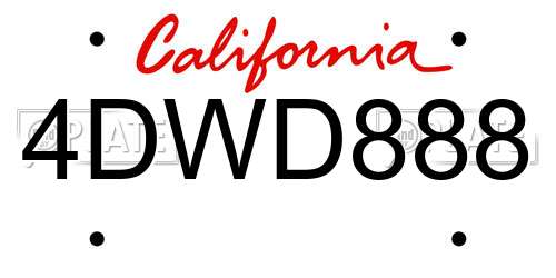 4DWD888 California License Plate