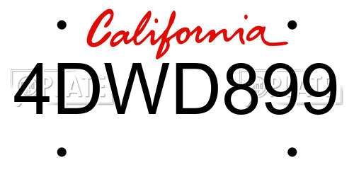 4DWD899 California License Plate