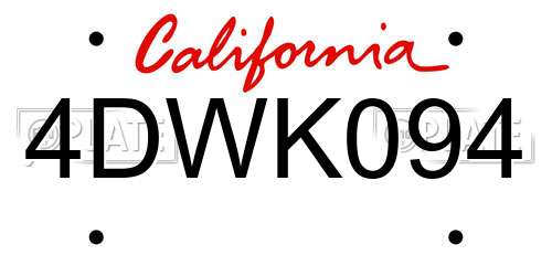 4DWK094 California License Plate