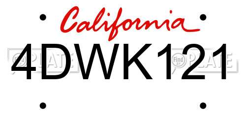 4DWK121 California License Plate