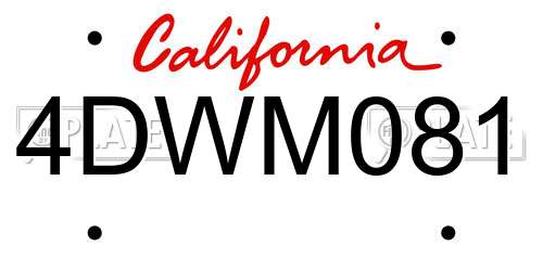 4DWM081 California License Plate