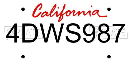 4DWS987 California License Plate