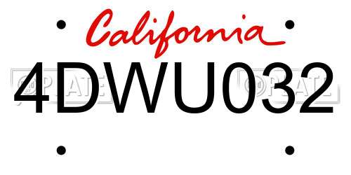 4DWU032 California License Plate