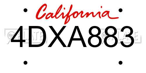 4DXA883 California License Plate