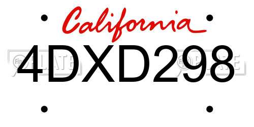 4DXD298 California License Plate