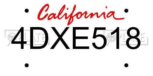 4DXE518 California License Plate