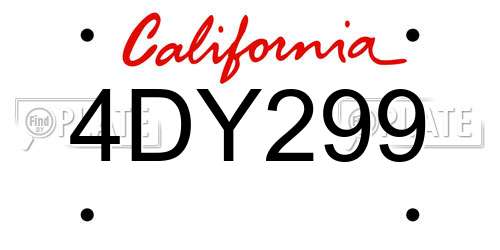 4DY299 California License Plate