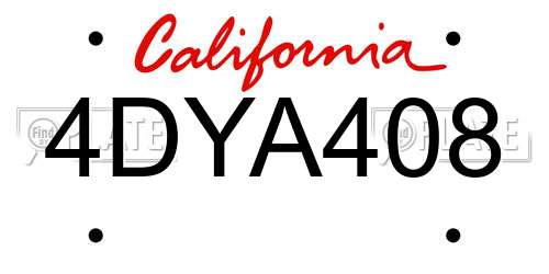 4DYA408 California License Plate