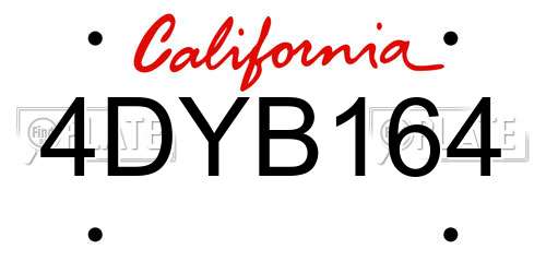 4DYB164 California License Plate