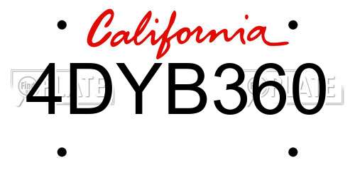 4DYB360 California License Plate