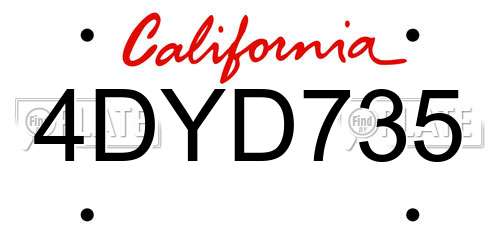 4DYD735 California License Plate