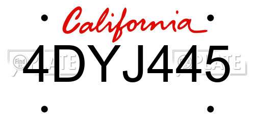 4DYJ445 California License Plate
