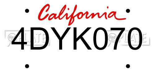 4DYK070 California License Plate