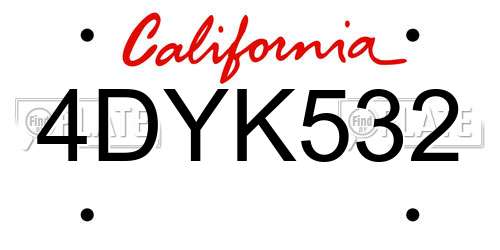 4DYK532 California License Plate