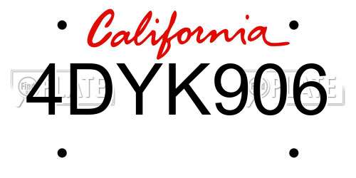 4DYK906 California License Plate