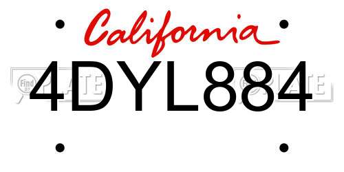 4DYL884 California License Plate