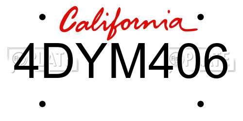 4DYM406 California License Plate