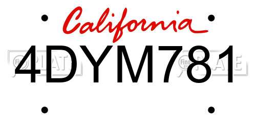 4DYM781 California License Plate