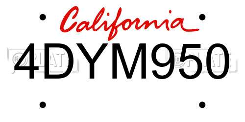 4DYM950 California License Plate