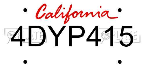 4DYP415 California License Plate