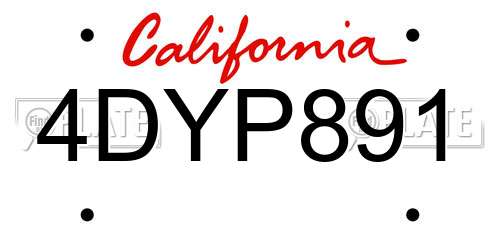 4DYP891 California License Plate