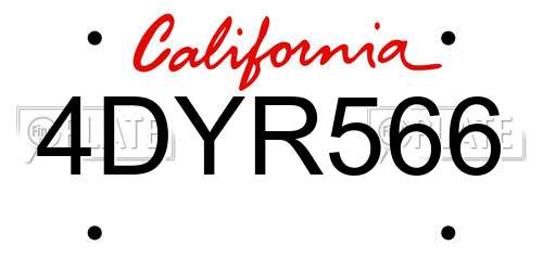 4DYR566 California License Plate