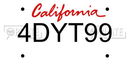4DYT99 California License Plate