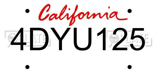 4DYU125 California License Plate