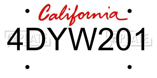 4DYW201 California License Plate