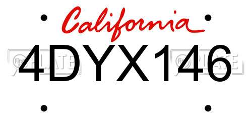 4DYX146 California License Plate