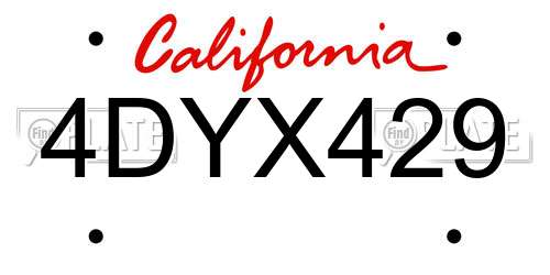 4DYX429 California License Plate
