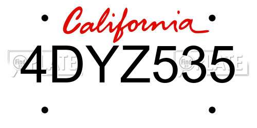 4DYZ535 California License Plate