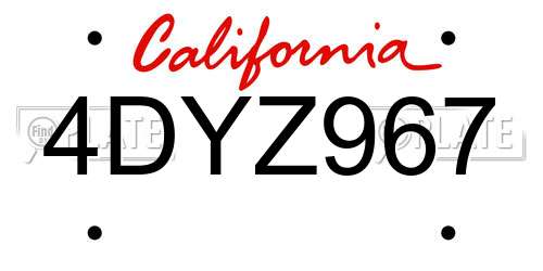 4DYZ967 California License Plate